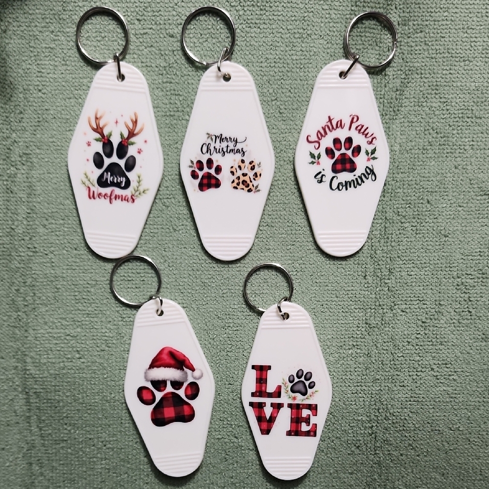 Bundle 2/$12 Christmas Dog Paw Themed Motel Keychains